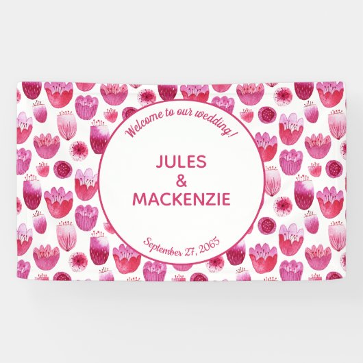 Hellrosa Watercolor Blossom Hochzeit Banner (Horizontal)