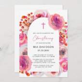Hellrosa Watercolor Blumenarsch Christening Inv Einladung (Vorne/Hinten)