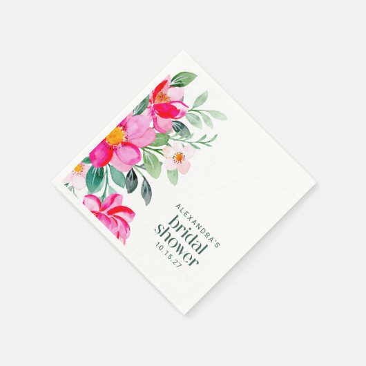 Hellrosa Watercolor Floral Brautparty Custom Serviette (Ecke)