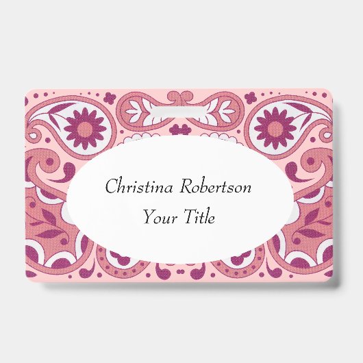 Hellrosa Weiß Paisley Design Blume Teertropfen Ausweis (Vorderseite)