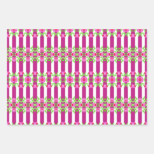 Hellrosa, weiß und grün geschenkpapier set (Vorderseite 3)