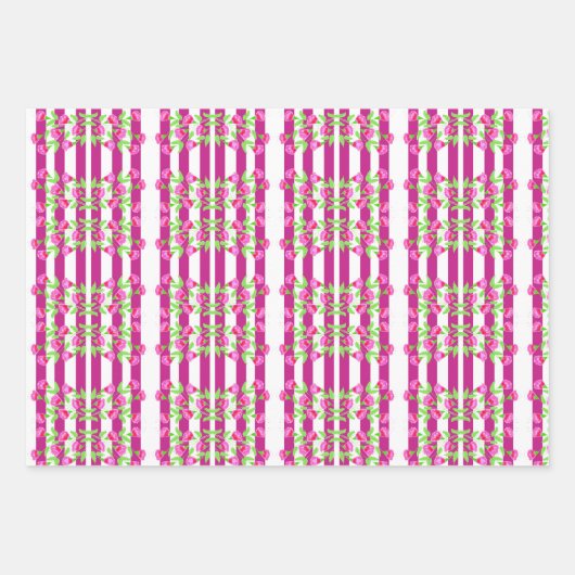 Hellrosa, weiß und grün geschenkpapier set (Vorderseite)