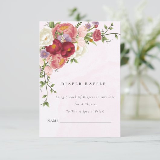 Hellrosa weiße Blume Windeln Raffel Baby Begleitkarte (Stehend Vorderseite)