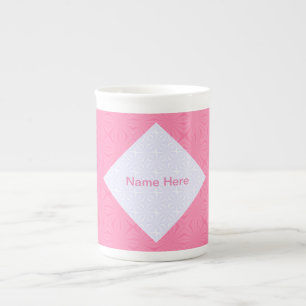 Hellrosa weiße geschwungene Quadrate Personalisier Porzellantasse