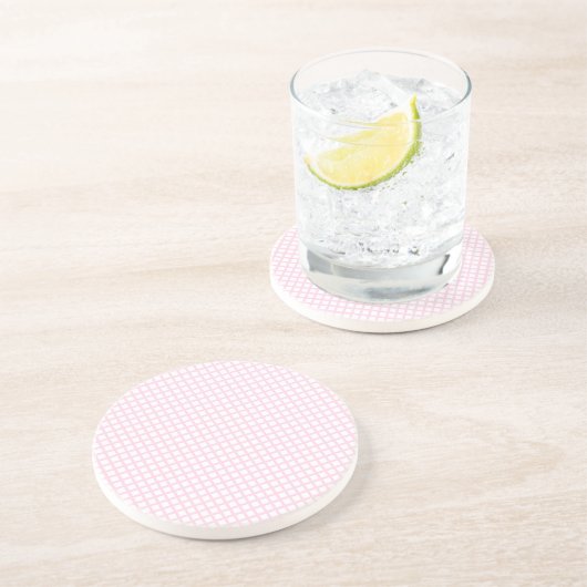 Hellrosa, weiße Quadrat-Muster Getränkeuntersetzer (Seite)