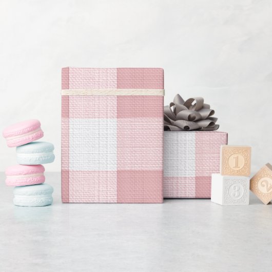 Hellrosa Weiße Weiche Gingham Röte Karomuster Geschenkpapier (Babyparty)