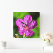 Hellrosa Wildblume blüht Grüngras Quadratische Wanduhr (Zuhause)