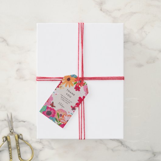 Hellrosa Wildblume Brautparty Vielen Dank Geschenkanhänger (Mit Garn)