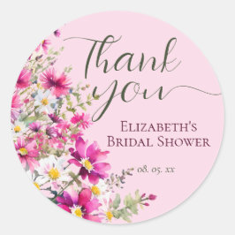 Hellrosa Wildblumen Blumenschrift Danke Runder Aufkleber
