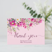 Hellrosa Wildblumen Boho Floral Vielen Dank Karte (Stehend Vorderseite)
