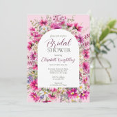 Hellrosa Wildblumen Floral Boho Brautparty Einladung (Stehend Vorderseite)