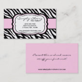 Hellrosa Zebra-Druck-Friseursalon-Visitenkarte Rabattkarte (Vorne/Hinten)