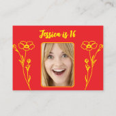 Hellrot & gelb Blüte 16. Geburtstag Begleitkarte (Rückseite)