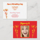 Hellrot & gelb Blüte 16. Geburtstag Begleitkarte (Vorne/Hinten)