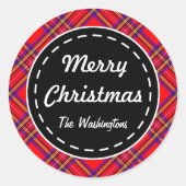 Hellrot Karierte Weihnachtskleber Runder Aufkleber (Vorderseite)
