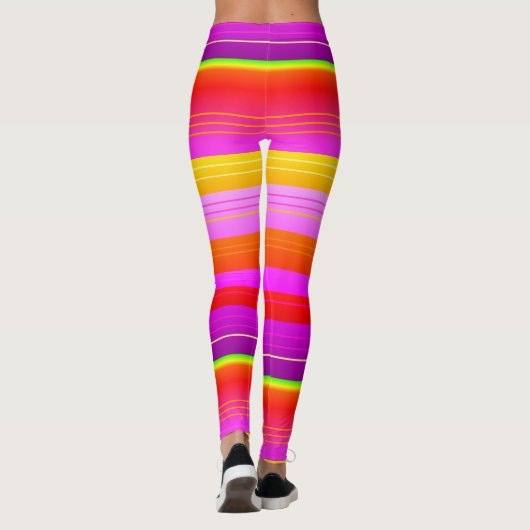 Hellrot lila gelb gestreifte Leggings (Rückseite)