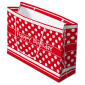 Hellrot mit weißen Polka-Punkten Große Geschenktüte (Vorderseite Schrägansicht)