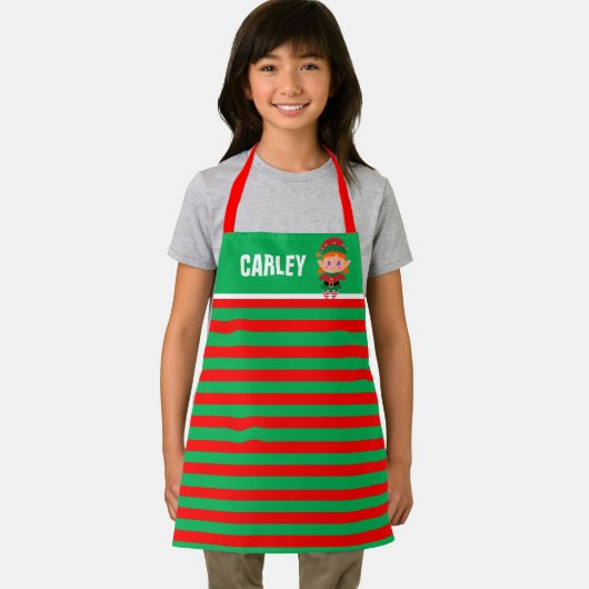 Hellrot und grüner Elf gestreift Personalisiert Schürze (Insitu)