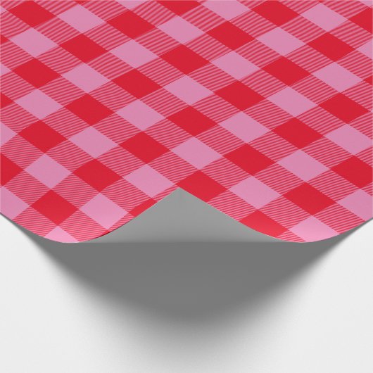 Hellrot und rosa Buffalo Kariert Geschenkpapier (Ecke)