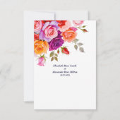 Hellrot und rosa lila Rose Hochzeit mit Blumen RSVP Karte (Rückseite)