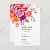 Hellrot und rosa lila Rose Hochzeit mit Blumen RSVP Karte (Vorne/Hinten)