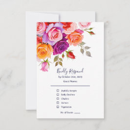 Hellrot und rosa lila Rose Hochzeit mit Blumen RSVP Karte