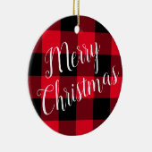 Hellrot und schwarz Buffalo Kariert Frohe Weihnach Keramik Ornament (Rechts)