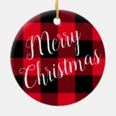 Hellrot und schwarz Buffalo Kariert Frohe Weihnach Keramik Ornament (Hinten)