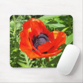 Hellrote Blume auf Grün Mousepad (Mit Mouse)