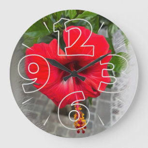 Hellrote Blume Große Wanduhr
