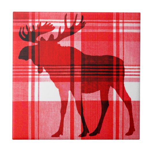 Hellrote karierte Elche rustikale Keramik Fliesen (Vorderseite)