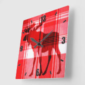 Hellrote karierte Elche rustikale Viereckuhr Quadratische Wanduhr (Winkel)