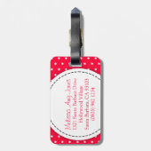Hellrote Polka-Punkte mit Namen Gepäckanhänger (Rückseite vertikal)