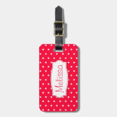 Hellrote Polka-Punkte mit Namen Gepäckanhänger (Vorderseite vertikal)