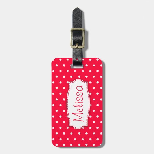 Hellrote Polka-Punkte mit Namen Gepäckanhänger (Vorderseite vertikal)