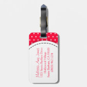 Hellrote Polka-Punkte mit Namen Gepäckanhänger (Rückseite vertikal)