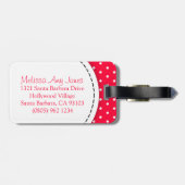 Hellrote Polka-Punkte mit Namen Gepäckanhänger (Rückseite horizontal)