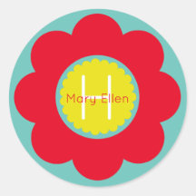 Hellrote und gelbe Blume auf Aquamarinem Monogramm