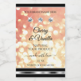 Hellrote und goldene Glitter-Produktetiketten Diam Lebensmitteletikett