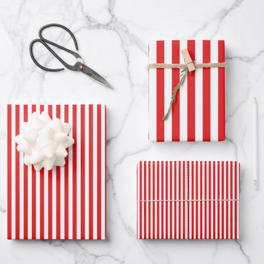 Hellrote und weiße Streifen Geschenkpapier Set (Vorderseite)
