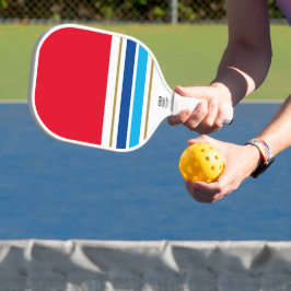 Hellrote, weiße Twin Blue Base Racing Streifen Pickleball Schläger