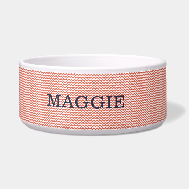 Hellrote Zickzack große Hundeschale Napf (Vorderseite)