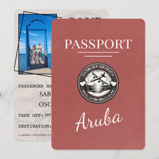 Hellroter Aruba Reisepass Save The Date (Vorne/Hinten)