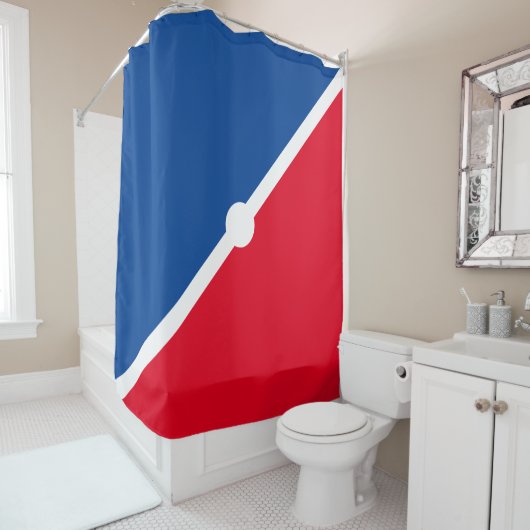 Hellroter, blau-weißer Diagonalblock Duschvorhang (Beispiel)