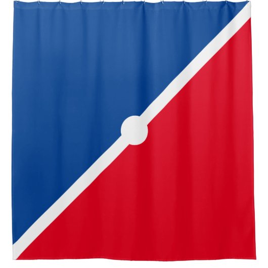 Hellroter, blau-weißer Diagonalblock Duschvorhang (Vorderseite)