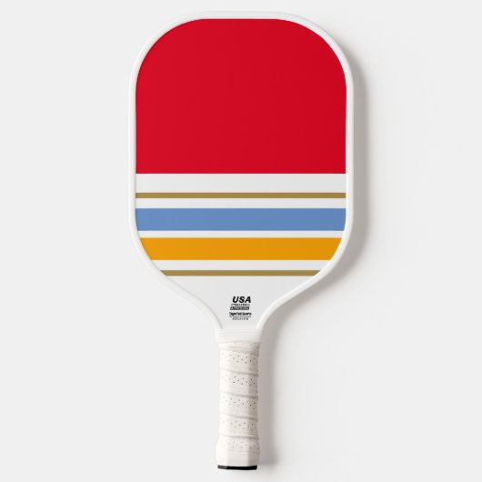 Hellroter Block Hellblau Gelbe Streifen Pickleball Schläger (Rückseite)