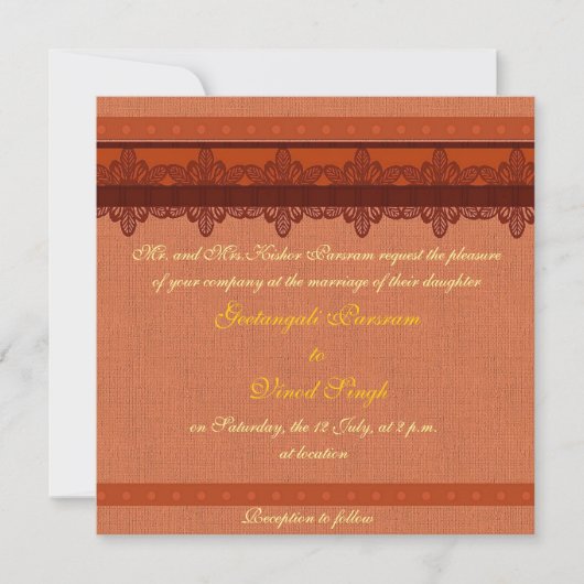 Hellroter Brokat Hindu Hochzeit Einladung (Vorderseite)