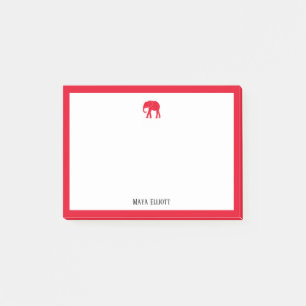 Hellroter Elefant und weißer Rand mit Namen Post-it Klebezettel