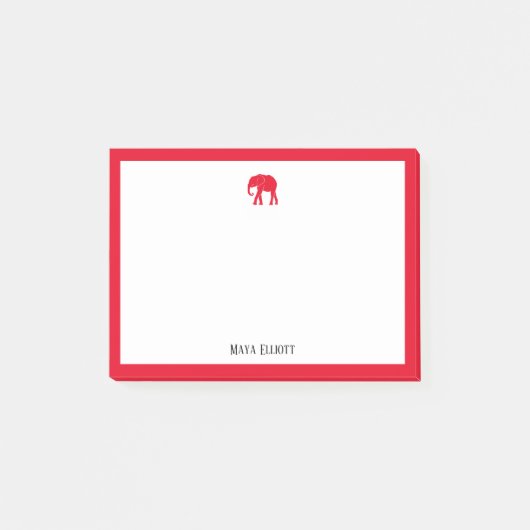 Hellroter Elefant und weißer Rand mit Namen Post-it Klebezettel (Vorderseite)