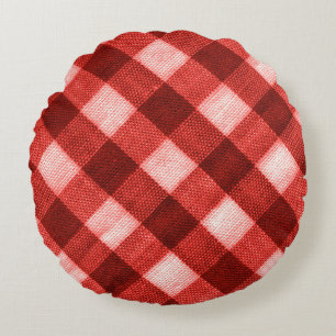 Hellroter Gingham: nahe Textur. Rundes Kissen